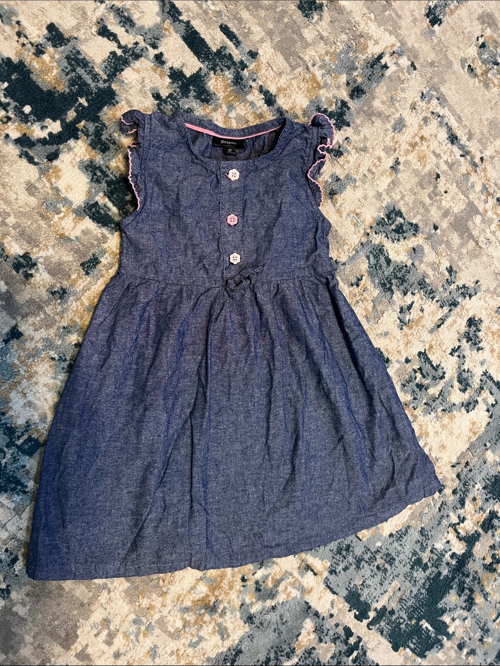 Picapino Girls' Navy Chambray Ruffle-Sleeve Dress Sz 3T